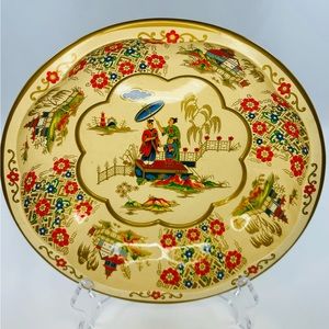 Daher Decorated Ware 1971 Tin tray England Japanese Pagoda Neutral Gold Orange